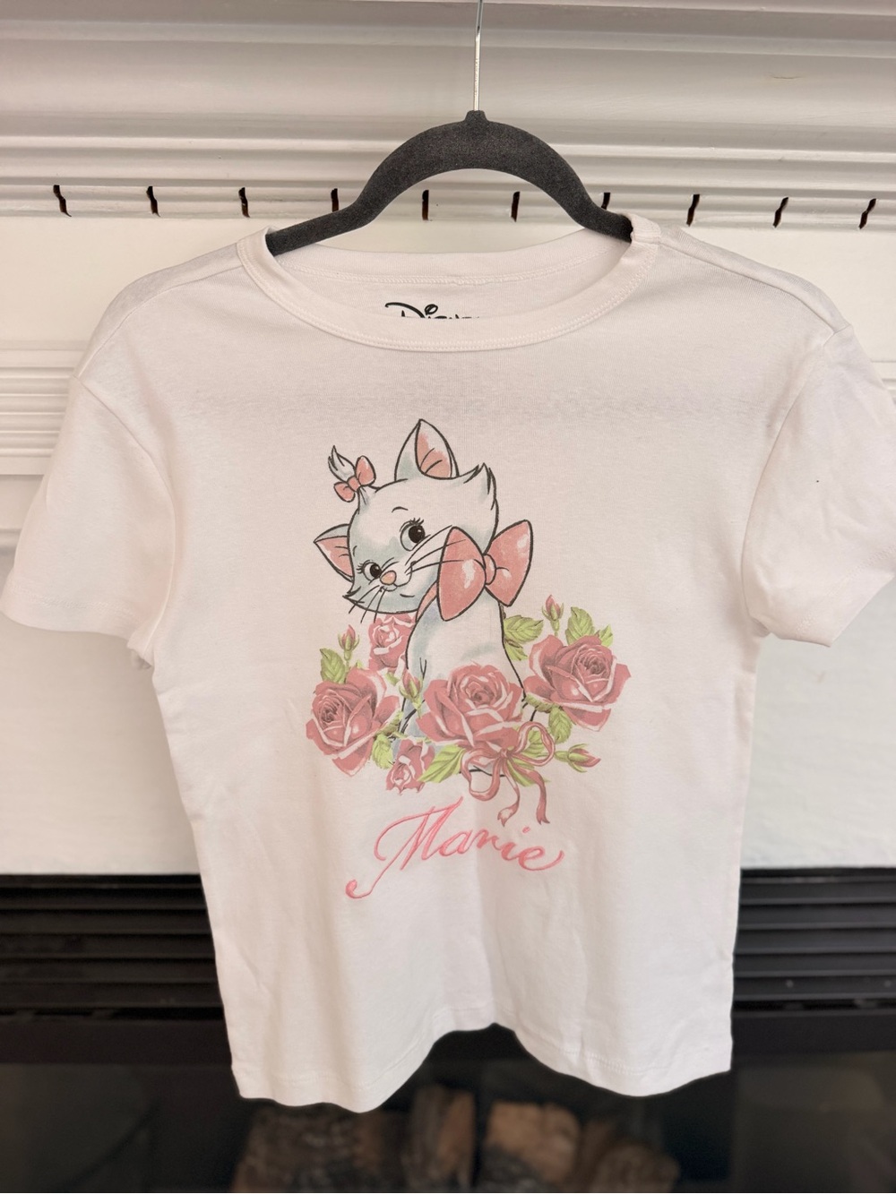 Disney Girls' White Tee with Pink Marie & Rose Graphic